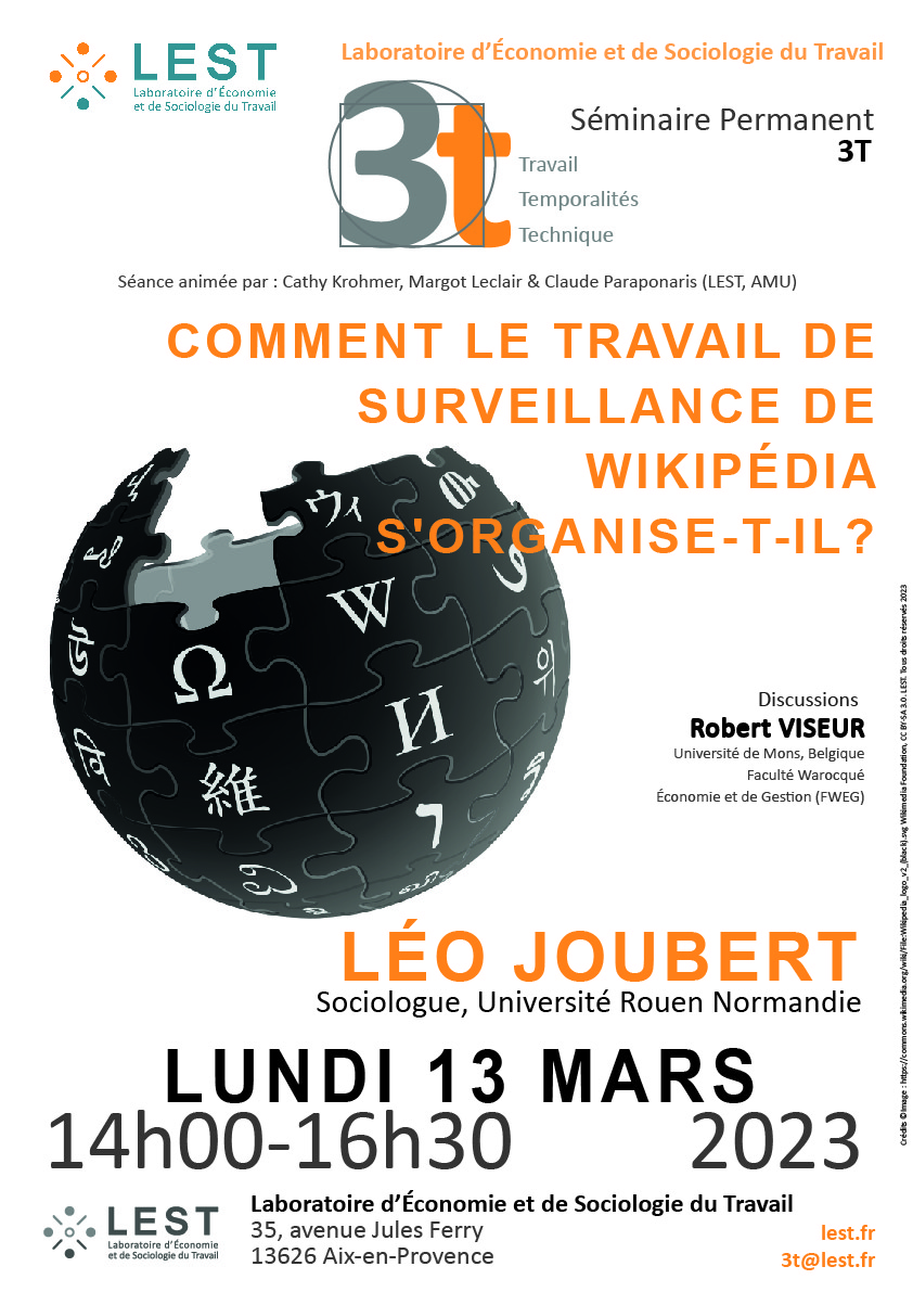 "Comment le travail de surveillance de Wikipédia s'organise-t-il ?", intervention de Léo Joubert, maître de conférences à l'Université de Rouen Normandie et spécialiste en sociologie du numérique (ainsi qu'ancien docteur d'AMU au LEST).