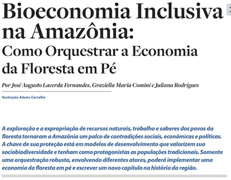 José Augusto Lacerda Fernandes, Graziella Maria Comini e Juliana Rodrigues, Bioeconomia Inclusiva na Amazônia: Como Orquestrar a Economia da Floresta em Pé, dans Stanford Social Innovation Review Brasil, SSRI 2, 2022, 26-33 (article en portugais).