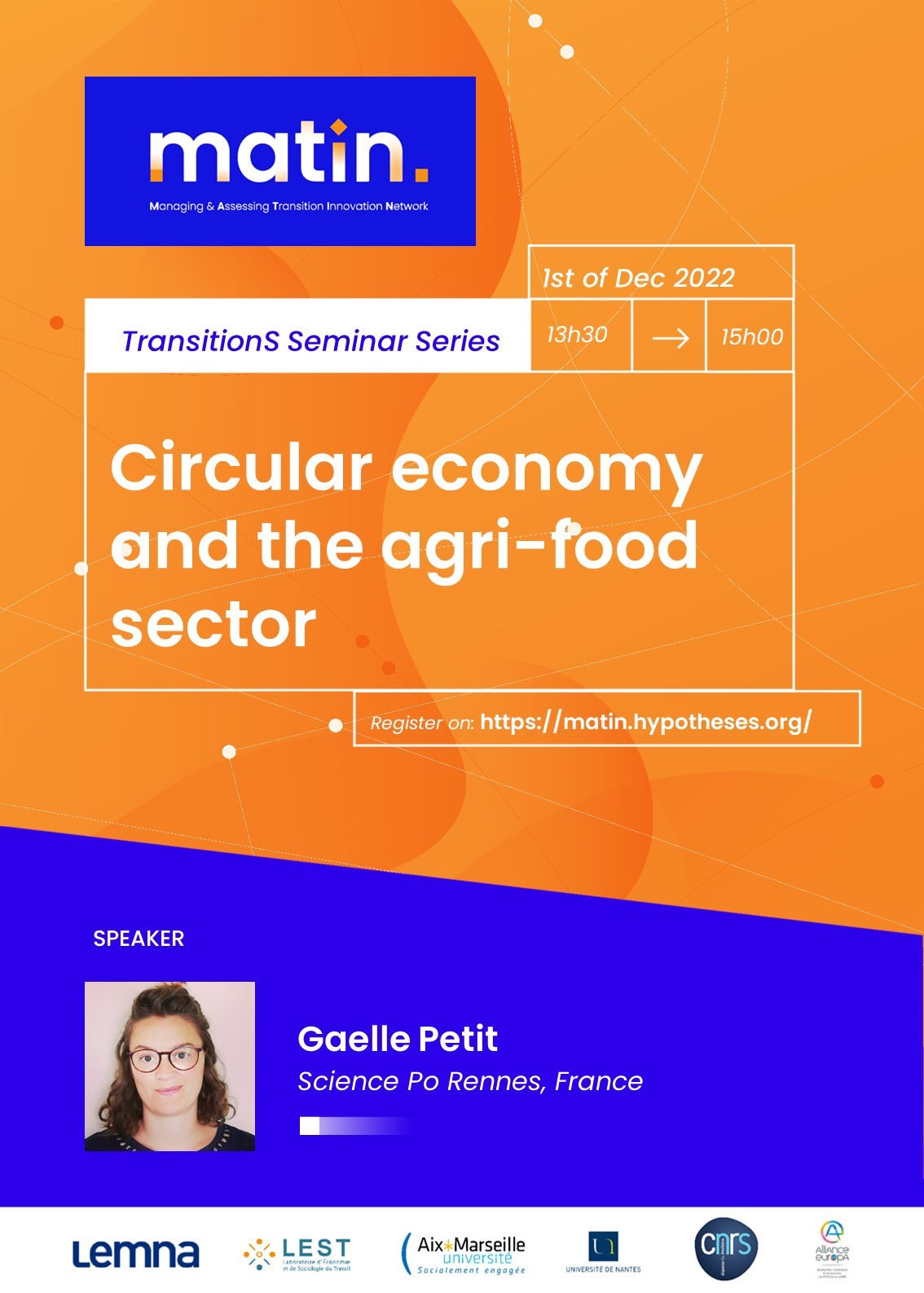 MATIN TransitionS Seminar : Circular economy and transitions in agrofood sector