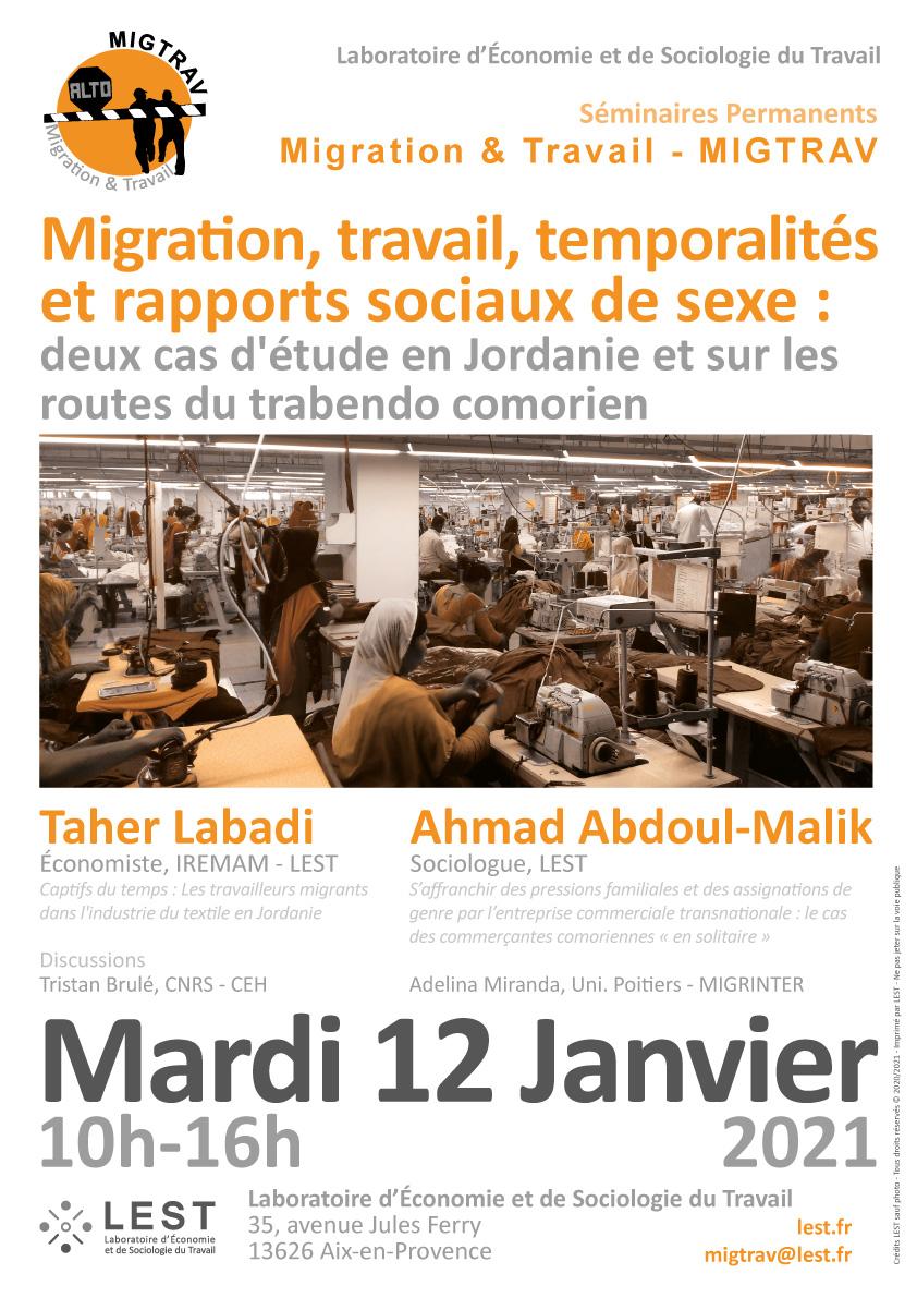 "Migration, travail, temporalités et rapports sociaux de sexe : deux cas d'étude en Jordanie et sur les routes du trabendo comorien