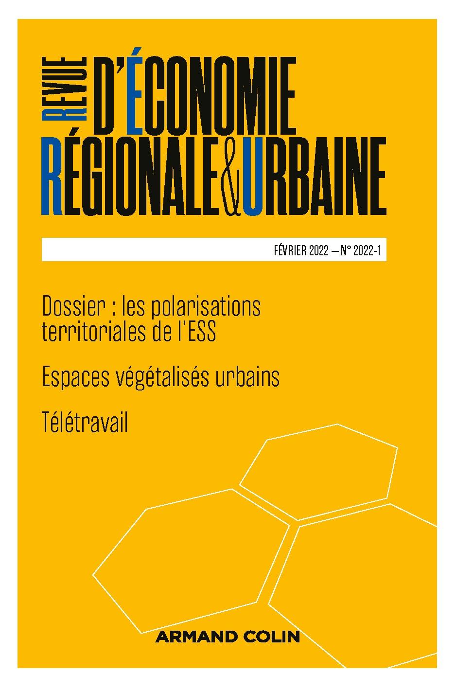 Les polarisations territoriales de l’ESS. Revue d'économie régionale et urbaine, Armand Colin, pp.156, 2022