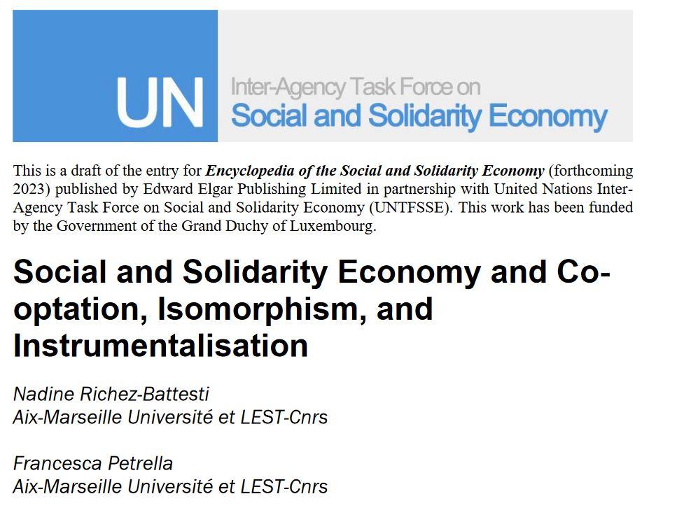 Social and Solidarity Economy and Co-optation, Isomorphism, and Instrumentalisation