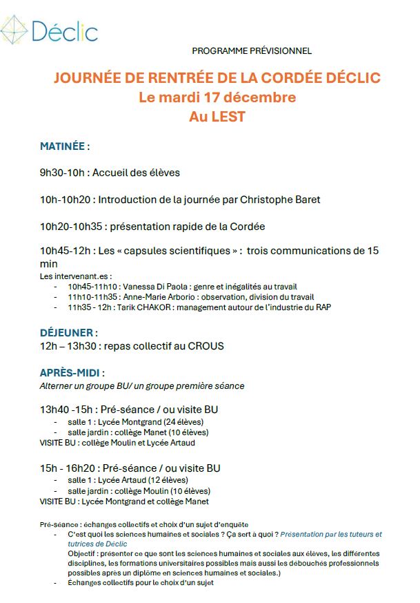 Programme Cordée Déclic LEST