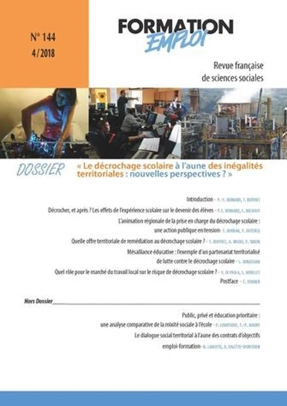 Le décrochage scolaire à l’aune des inégalités territoriales - Formation Emploi 144