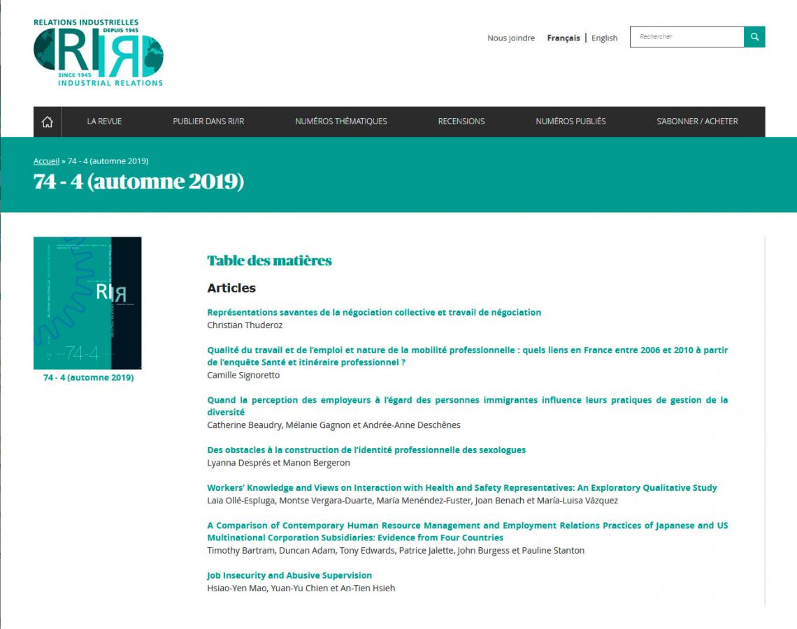 Qualité du travail et de l’emploi et nature de la mobilité professionnelle : quels liens en France entre 2006 et 2010 à partir de l’enquête Santé et itinéraire professionnel ?